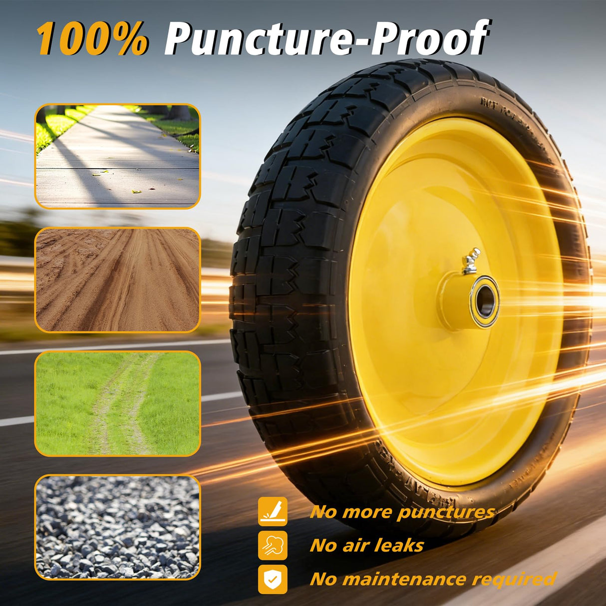 Nuphtun 13 Inch 4.00-6 Flat Free Tire and Wheel Replacement for Gorilla Cart with 5/8" & extra 3/4" Bearings, 4.00-6 Wheelbarrow Tire, 13" Garden Cart Wheels, Trailer Turf Tire, 2 Pack
