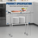 Chingoo Stainless Steel Work Table with Wheels, 14x30 Inch NSF Food Prep Table with Backsplash & Adjustable Undershelf for Commercial Kitchen, Restaurant, Garage