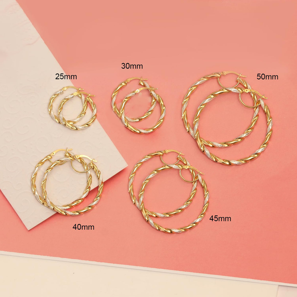 LeCalla 925 Sterling Silver Hoop Earrings 14K Two-Tone Lightweight Italian Design Medium Earrings for Women - 30MM