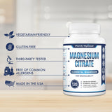 Purely Optimal Magnesium Citrate 500mg – Digestive Health, Gentle Constipation Relief, Sleep Support – High Absorption, Calm & Relaxation Formula – 120 Easy-to-Swallow Capsules