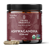 TRIBE ORGANICS Ashwagandha KSM 66 Pure Organic Root Powder Extract Ayurvedic Supplement - Focus Mood Support Increase Energy Strength 600mg of Natural KSM66 for Superior Absorption - 90 Capsules