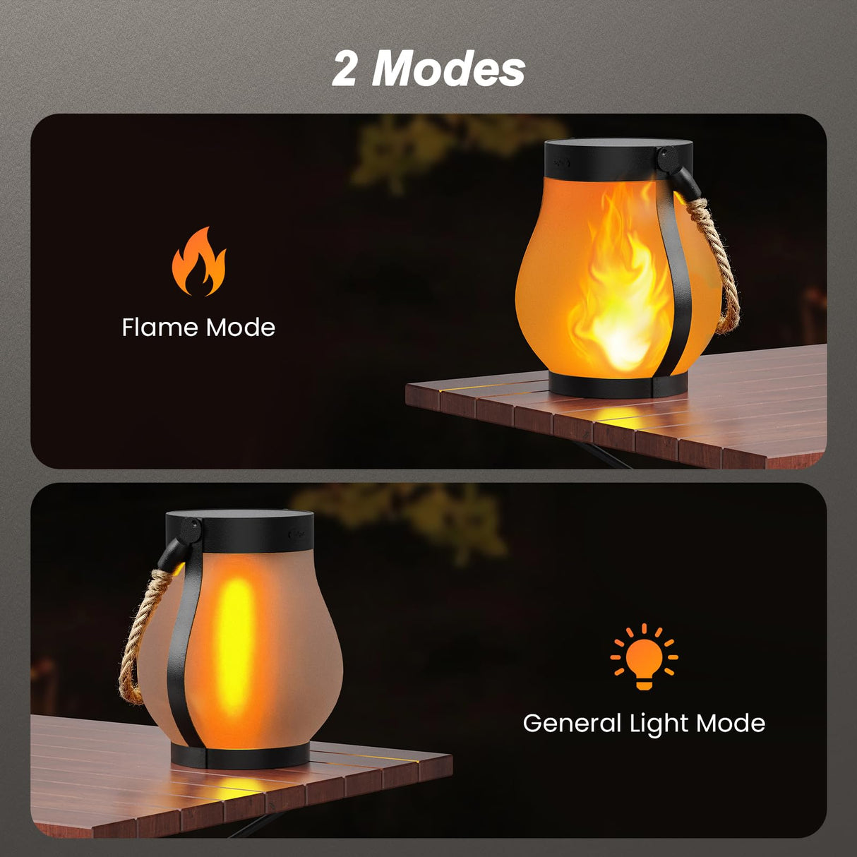 Hompavo Gen2 Solar Lanterns Outdoor Waterproof with Realistic Flickering Flame, Dual Charging (USB/Solar) & 2 Modes - Decorative Hanging/Table Lights for Yard Patio Garden Halloween Christmas Decor, 2