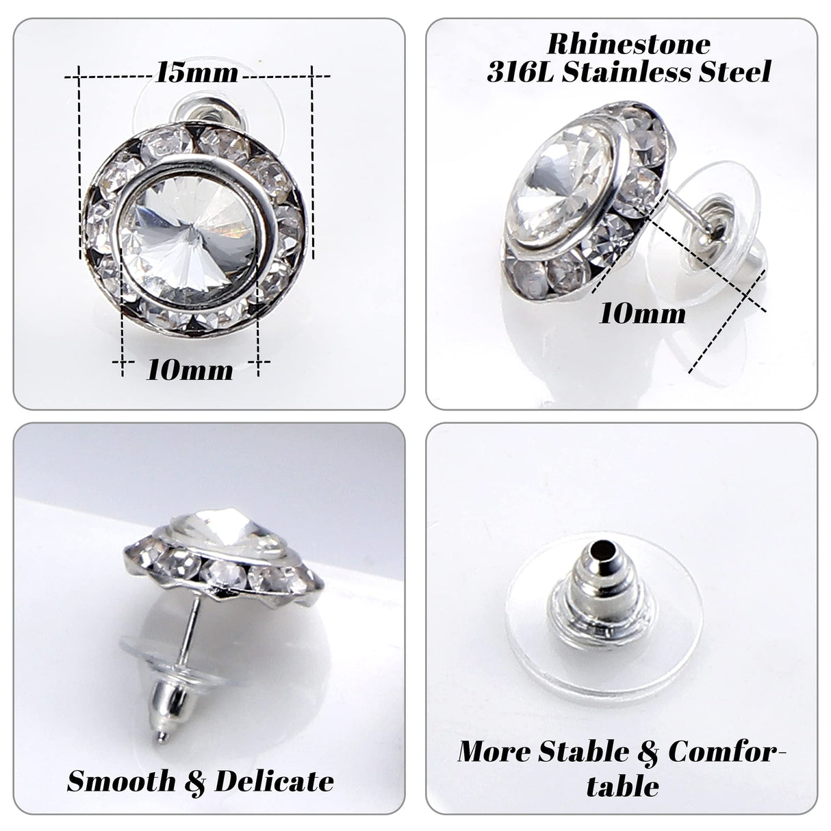 White Rhinestone Earrings Round Halo Stud Earrings for Dance Competitions