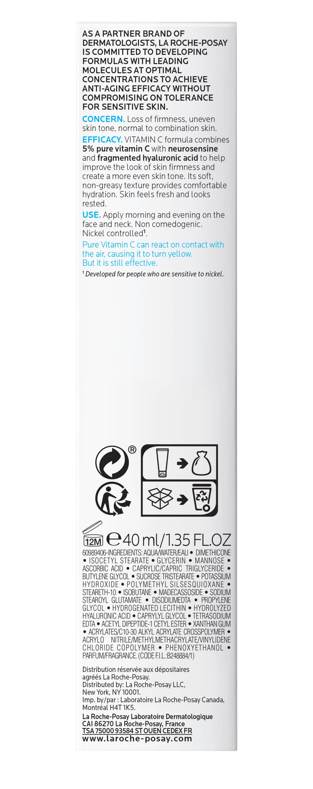 La Roche-Posay Pure Vitamin C cream firming ,moisturizing filler 1.35 oz