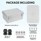 TICONN Outdoor Electrical Box Waterproof, Junction Box IP67 ABS Plastic Enclosure with Hinged Cover with Mounting Plate, Wall Brackets, Cable Glands (Off-White, 13.8"x9.8"x5.9")