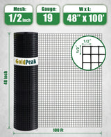 GoldPeak Black Hardware Cloth 1/2 inch 48 inch x 100 Foot 19 Gauge - Vinyl Coated Welded Wire Mesh Roll Chicken Wire Fencing Garden Fence Tree Guard Hardware Mesh Wire Fence Roll
