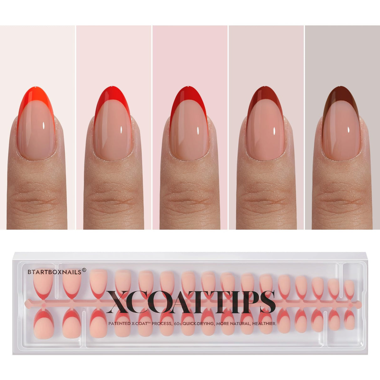 BTArtboxnails XCOATTIPS Red French Tip Press on Nails - Red French Tip Nails Almond, Christmas Press on Nails Short, Soak Off Soft Gel Nail Extension 160Pcs
