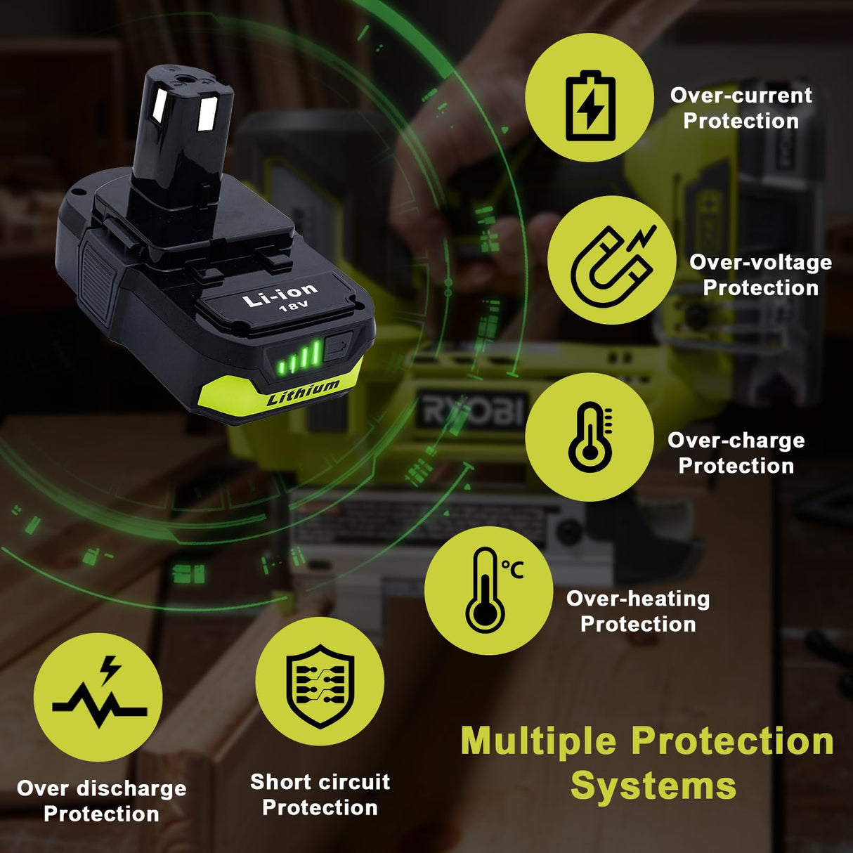 Ultraxxis 2 Packs 3.0Ah High Capacity Replacement for Ryobi 18v Battery P108 P104 P105 P102 P103 P122 P109 Li-ION Compatible with Ryobi 18V ONE+ System Cordless Power Tools and Charger