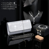 Meanplan 4 Pcs Silver Clutch Purse Jewelry Set for Women, Elegant Style