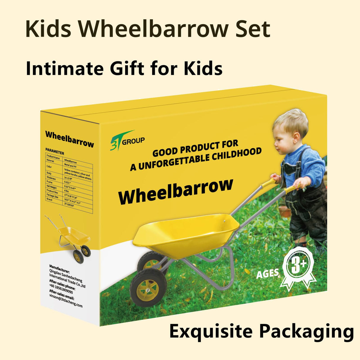 Kids Gardening Tool Set Wheelbarrow 2 Wheel Metal Wheelbarrow Toys (Yellow)