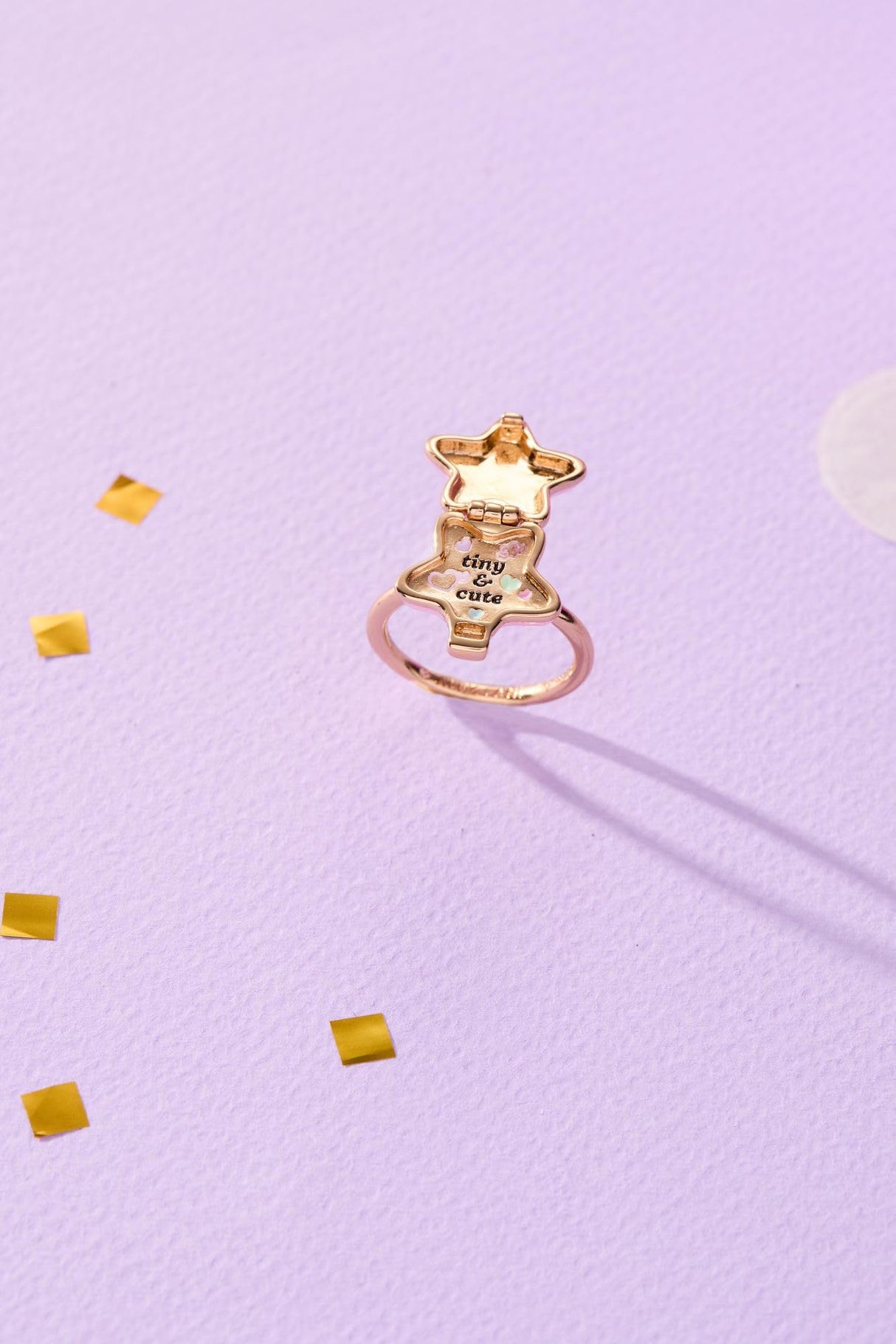 Alex and Ani Polly Pocket™ Locket Ring - Pink Star-Shaped Top with 'Tiny and Cute' Quote, Pastel Enamel Gold Finish Nickel-Free, Ideal for Polly Pocket™ Fans