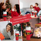 Aokoyi Christmas Gifts 40 Oz Tumbler with Handle and Straw, Red Xmas Santa Claus Clothes Stainless Steel Insulated Cup Water Bottle, Holiday Gifts for Women Men (1PC)