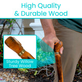 Vive Wooden Walking Stick Cane - for Men, Women, & Seniors - 36 Inch Single Point Rubber Tip with Willow Handle - Ergonomic Grip for Balance & Stability - Lightweight Elderly Assistance Product (Wood)