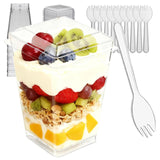 Toowood 100pcs Clear Dessert Cups with Lids and Spoons, 5.4oz Mini Dessert Cups Reusable Square Parfait Cup for Party Appertizer, Christmas