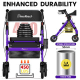 BlessReach Foldable Rollator Walkers with Seat for Seniors, 450 lb Capacity, 8'' Wheels, 18" Big Seat, 6-Position Adjustable Height, Heavy-Duty Aluminum Rolling Walker (Purple)