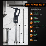 COOLUMA Commercial Immersion Blender, X-Heavy Huty 750W Handheld Blender, 18 Inch Detachable Shaft, 8,000-19,000 RPM Variable Speed, 42 Gallons Multifunction Pro Electric Stick Emulsifier.