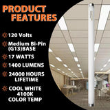 Konideke 8 Pack 24 inch F17T8/841 17 Watts Light Bulb, 2 Foot Straight Fluorescent Tube T8 Tube Light, 4100K Cool White 1400 Lumen G13 Medium Bi-Pin Cap 8 Count