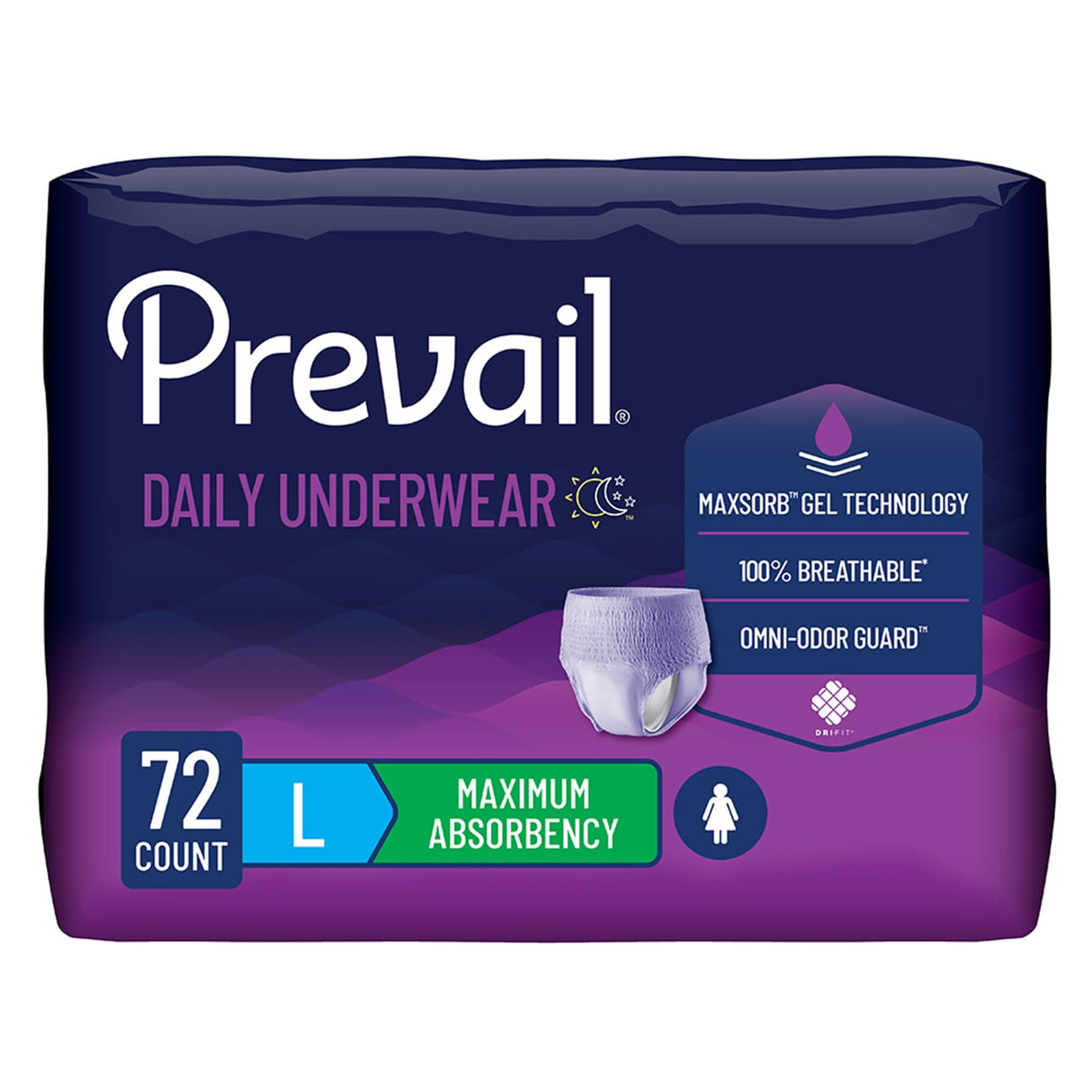 Prevail Maximum Absorbency Incontinence Underwear for Women, Large, 18 Count