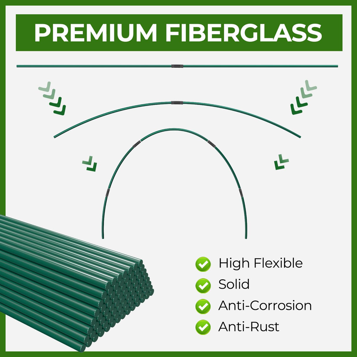 60 Pcs Garden Hoops for Raised Beds, 12 Sets of 8.5 FT Long Garden Hoops, Rust-Free Fiberglass Greenhouse Hoops Grow Tunnel for Netting, DIY Plant Support Garden Stakes for Row Cover