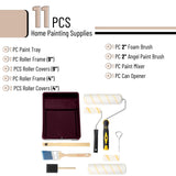 Bates Choice Paint Tray Set, 11 pcs, Paint Roller Kit, 9" & 4" Rollers, Small Paint Roller, Paint Roller Tray, 2" Angle Paintbrush, Foam Brush, Red Paint Tray