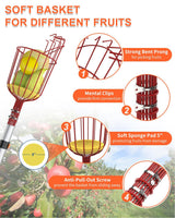 Buyplus 26ft High Reach Fruit Picker with Basket Telescoping, 5-20 Foot Heavy Duty Sturdy Aluminium Telescoping Extension Pole, Easy to Attach Twist-On Metal Basket for Picking Mango Avocado Lemon