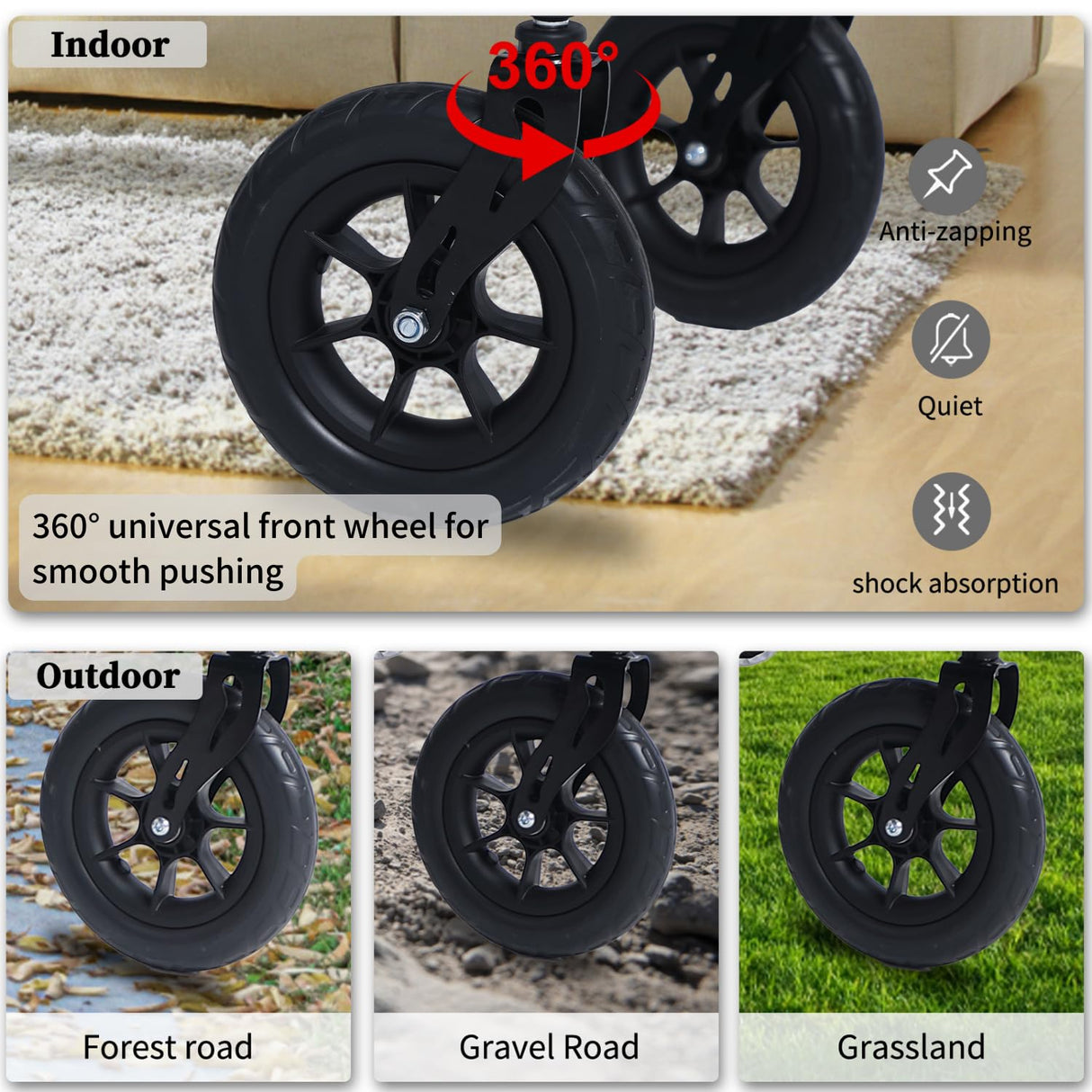 Rollator Walker for Seniors, Lightweight Foldable All Terrain Rolling Walker with seat, Aluminum Walkers with 10 inch Rubber Wheels, Handles and Backrest for Seniors and Adult