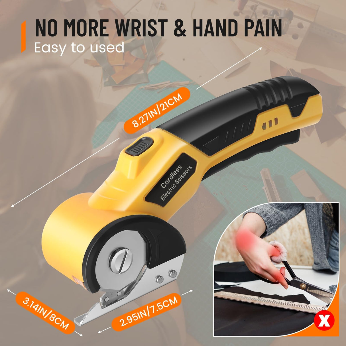Electric Scissors, Cardboard Cutter, With LED Light, High-Efficiency Brushless Motor, 2000mAh Battery, Tungsten Steel Blade, Suitable for Cloth, Cardboard, Carpet Wire Rope Cutters Yellow