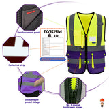 Yellow&Purple 4XL-5XLHigh Visibility Safety Vest with ZIPPER 4 Reflective Strips 7 Pockets