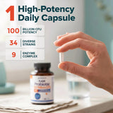 Wholesome Wellness Organic Raw Probiotics 100 Billion CFU, Dr Formulated for Women and Men, Complete Adult Supplement with Prebiotics, Probiotics and Digestive Enzymes; 30 Capsules
