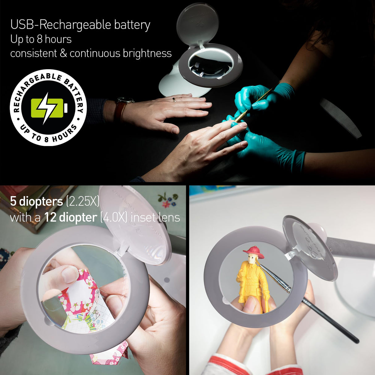 daylight Company Halo Go Magnifier Lamp, Rechargeable USB, Portable, Lightweight, Desk Lamp Reading, Hobbies, Sewing, Crafts, Nail Salon, Handcrafts and More, Colour Temperature: 6,000 K, White