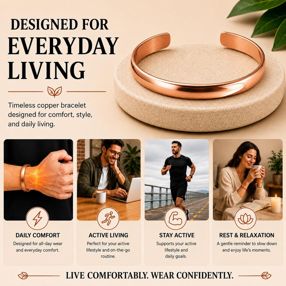 Healing Monk Pure Copper Bracelet for Men & Women – Handmade Uncoated Copper Jewelry Cuff – Adjustable Healing Copper Bracelets for Arthritis – Mens & Womens Copper Cuff Pulsera de Cobre (Healing)