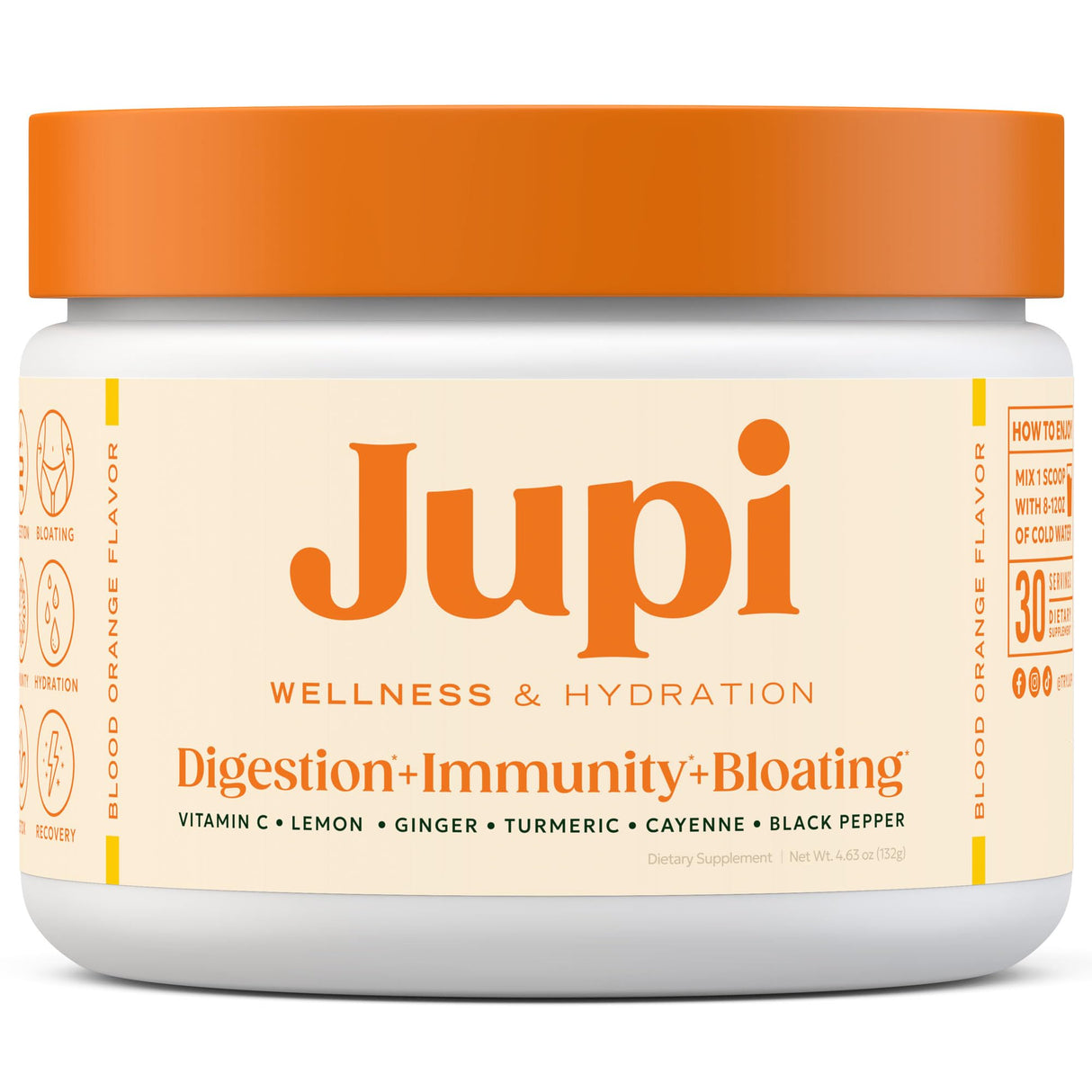 Jupi Hydration & Wellness Powder – Turmeric & Ginger shots, Vitamin C Supplement for Energy, Immune Support & Digestive Health – Vegan, Gluten-Free Drink Mix for Men & Women, Citrus Flavor 30 servings