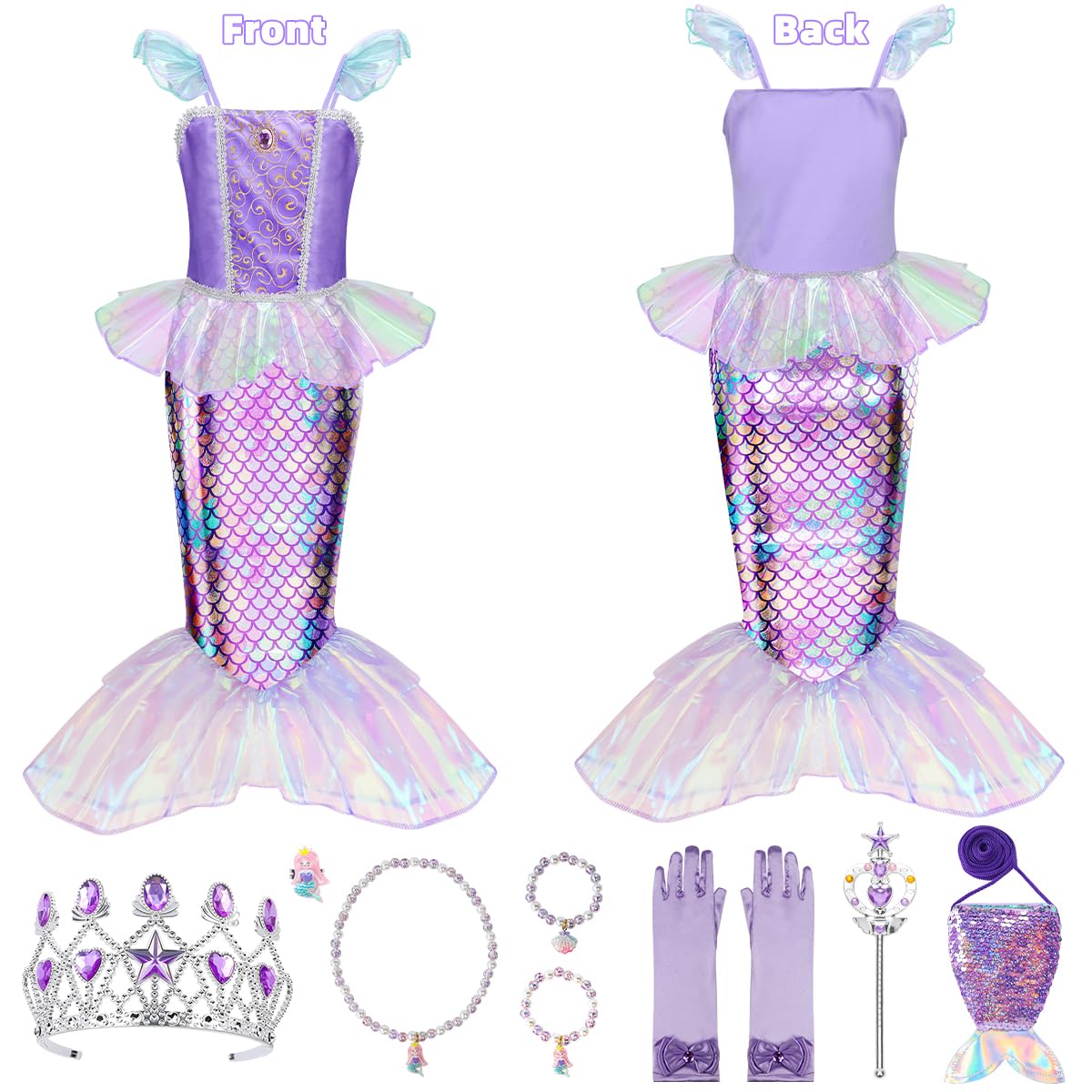 Meland Mermaid Dress for Girls, Princess Dress Up Costume Gift (3-4 Years)
