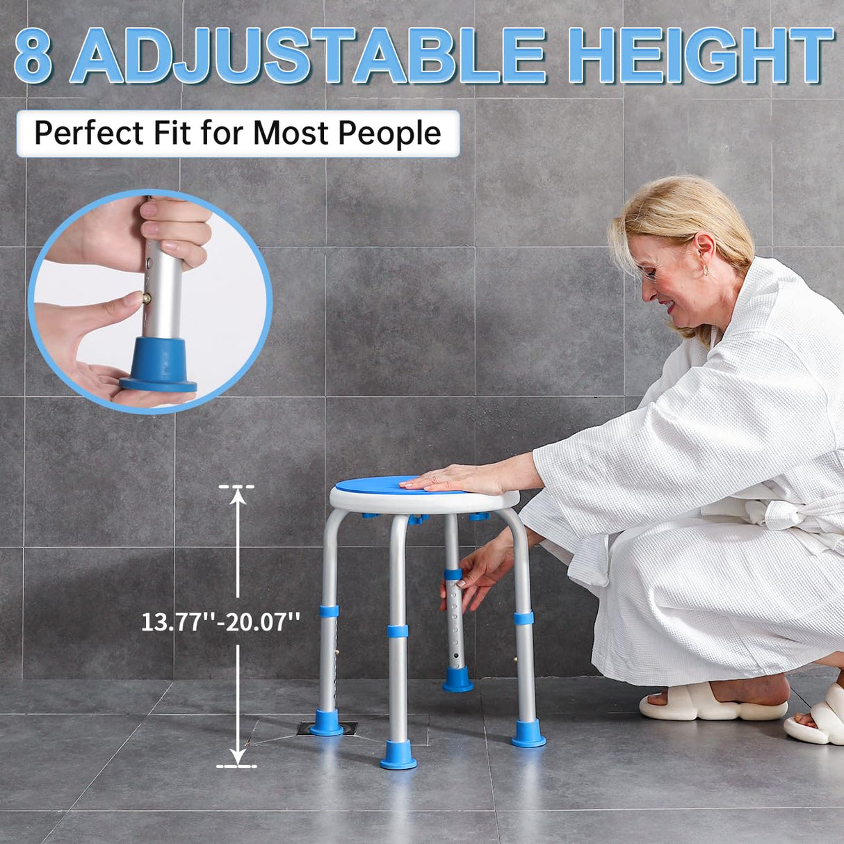 SOUHEILO Adjustable Shower Chair for Inside Shower, HSA/FSA Eligible Round Shower Stool for Inside Bathtub, Tool-Free Shower Seat for Elderly/Senior/Disabled/Pregnant