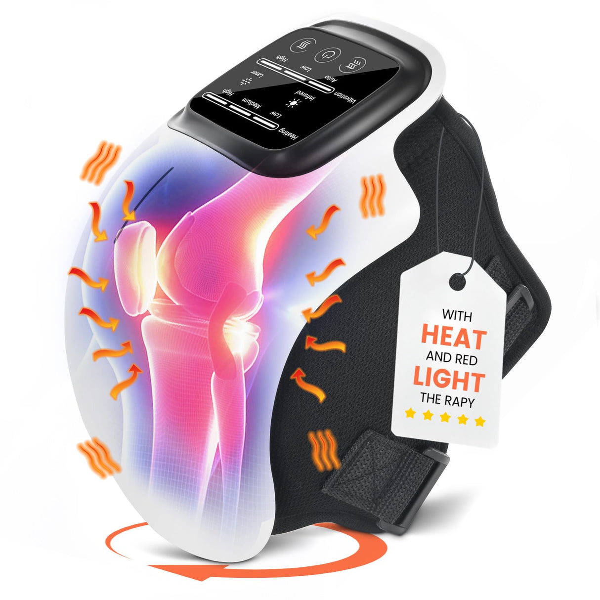 Pokytcox Knee Massager, Large LED Screen, Adjustable Temperature,Cordless Knee Massager with Heat and Vibration, Portable Massager for Knee Discomfort, Longer Knee Straps 48CM