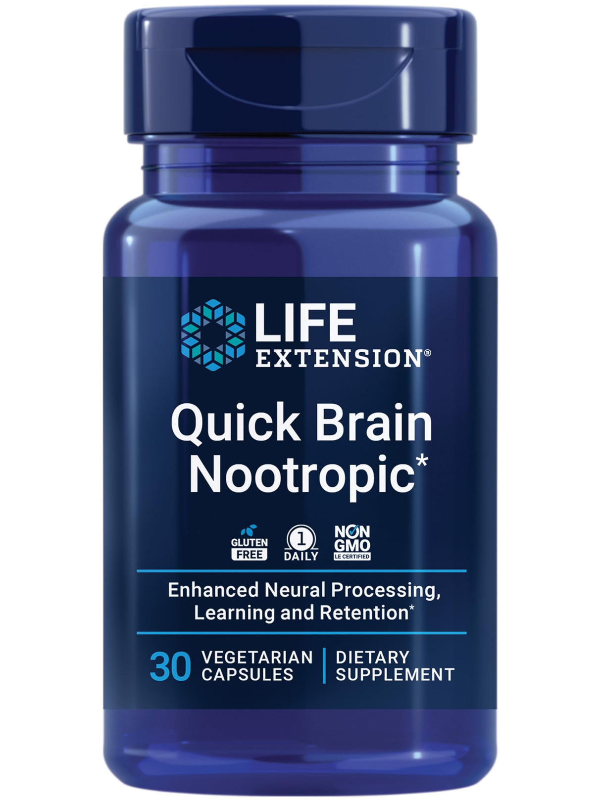 Life Extension Quick Brain Nootropic, 30 vegetarian capsules—Enhanced brain performance, learning and retention, brain supplement- 1-Daily, gluten-free, non-GMO