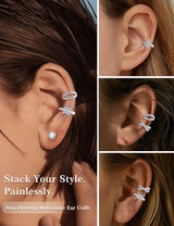 Mossanite 925Sterling Silver Earring Clip on Earrings Women(18K White Gold)