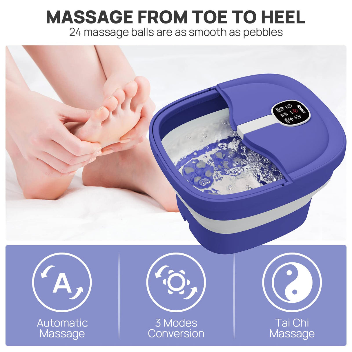 HOSPAN Collapsible Foot Spa Electric Rotary Massage, Foot Bath with Heat, Bubble, Remote, and 24 Motorized Shiatsu Massage Balls. Pedicure Foot Spa for Feet Stress Relief - FS02A