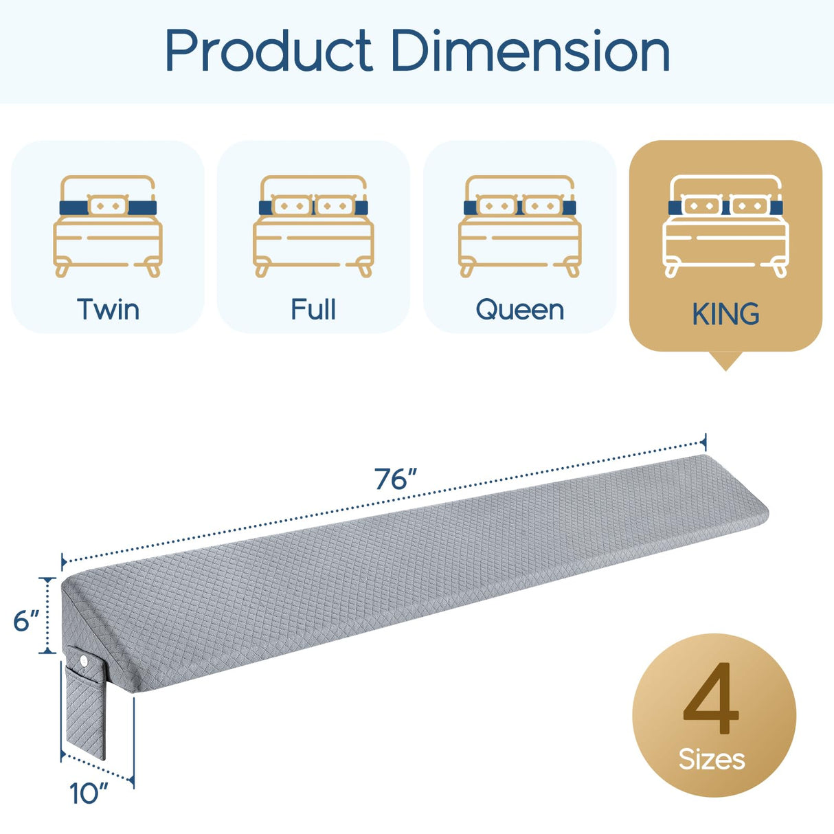 King Size（76"x10"x6"） Bed Wedge Pillow for Headboard - Upgraded Bed Gap Filler King Between Mattress and Headboard - Wedge headboard Pillow - Grey