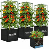 Tomato Cages for Garden, Tomato Planter with Trellis, 48in Tall Square Tomato Trellis with 18 Gallon Grow Bags, Patio & Balcony, Metal Tomato Cage for Tomatoes Cucumbers Peas Climbing Plants, 3 Pack