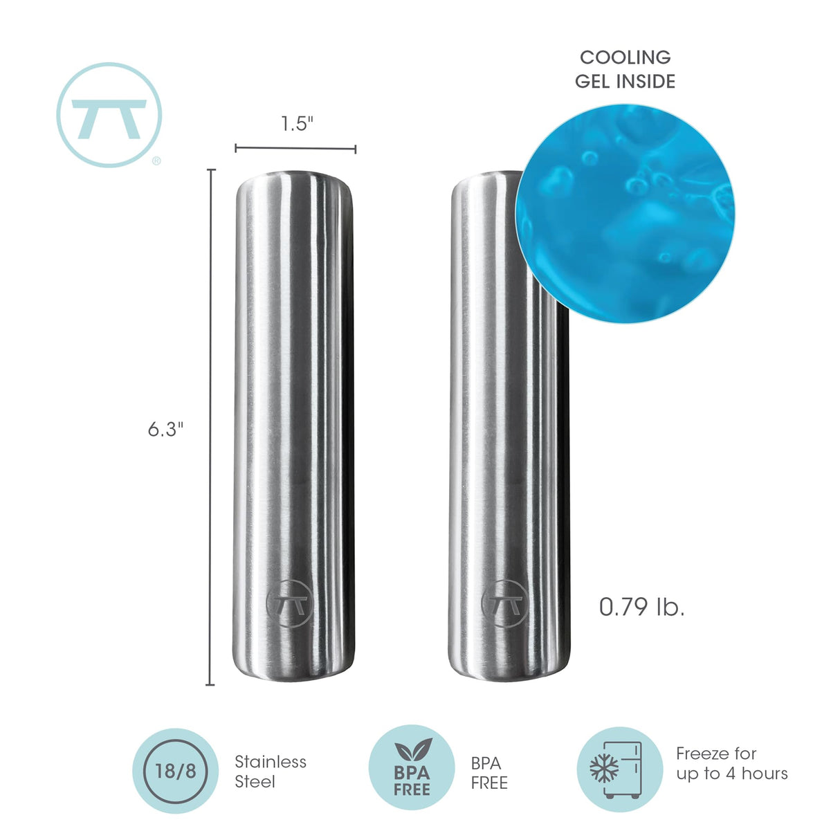 Outset Stainless Steel Cylinder Ice Packs, Set of 2 Metal Lunch Box Coolers