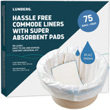 Lunderg Commode Liners with Absorbent Pads - Value Pack Medical Grade 75 Count Universal Fit - Disposable Bedside Commode Liners & Pads for Adult Chairs, Portable Potty Buckets & Camping Toilet Bags