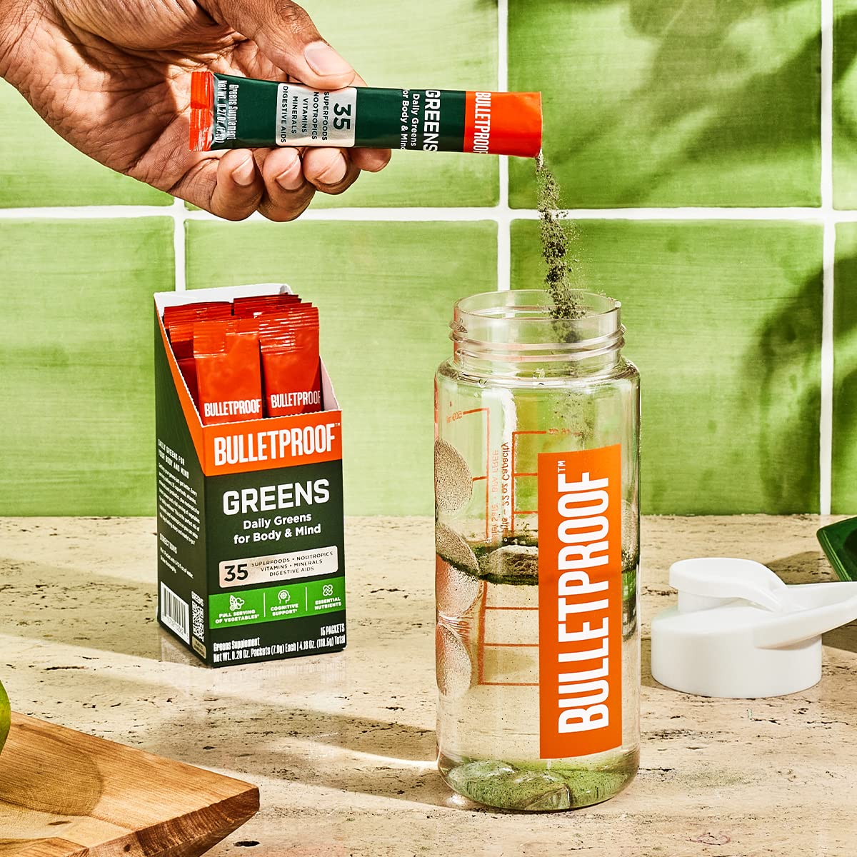 Bulletproof Greens Packets, 15 Count, Daily Greens Powder with Superfoods and Nootropics, Full Serving of Vegetables, Essential Nutrients