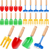 Motionchic 24 Pcs 8" Kids Gardening Tools, Metal Beach Sandbox Digging Toys with Wooden Handle, Including Shovel, Rake, Fork and Trowel, Garden Sand Snow Tools for Children Gift Outdoor Gardening