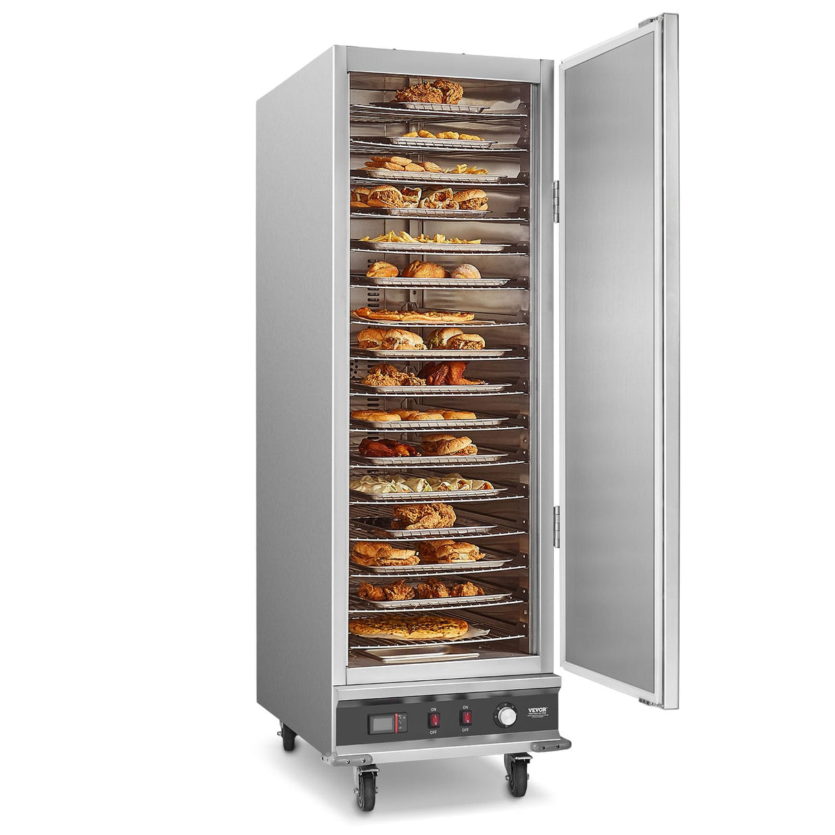 VEVOR Hot Box Food Warmer, 16-Tier Large Concession Warmer with Water Tray, Single-door and Adjustable Shelves, Stainless Steel Food Warmer Cabinet, Ideal for Storing Pizza, Chicken, Restaurant