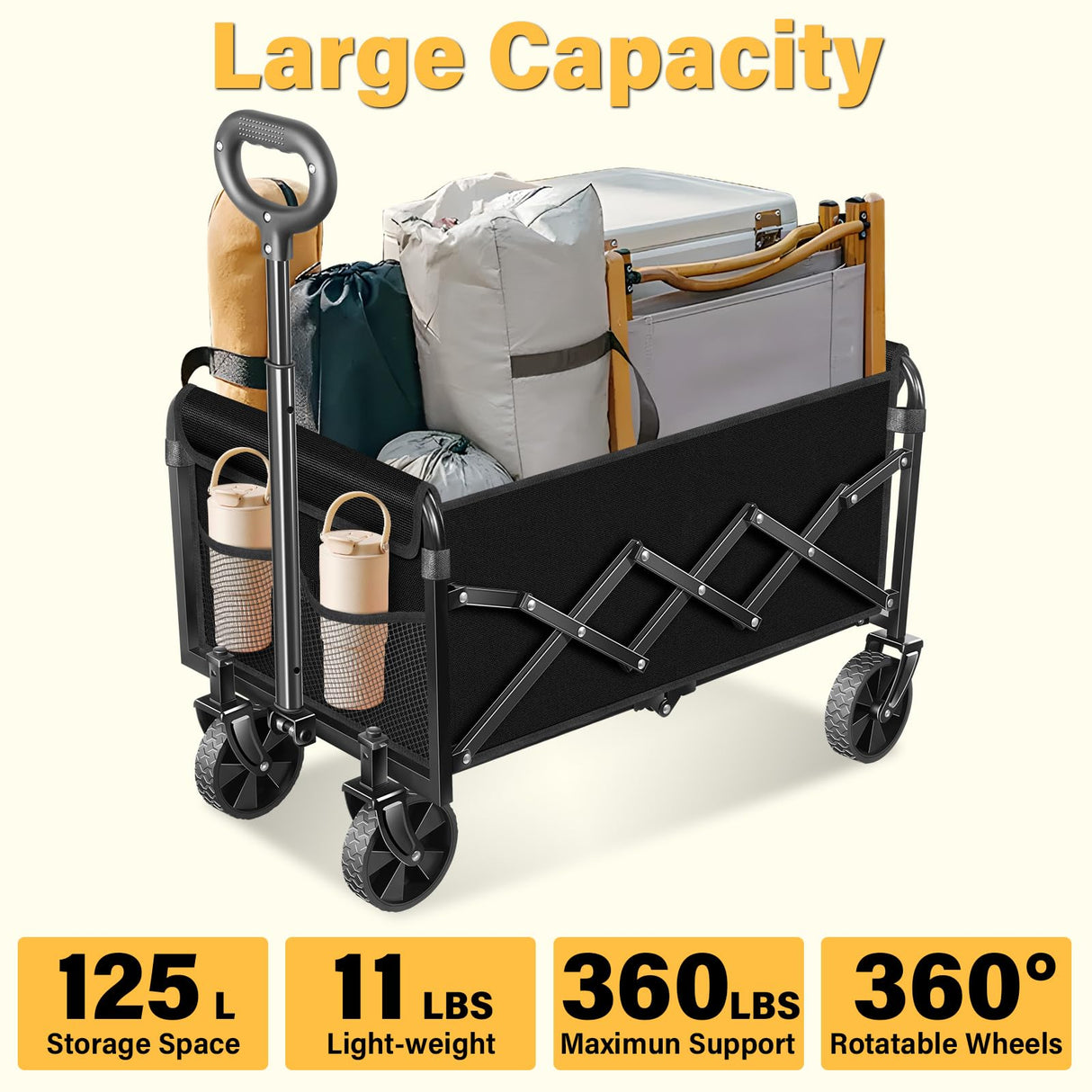 Collapsible Wagons Carts Foldable, 360Lbs Foldable Wagon with Wheels