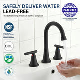 Bathroom Faucets for Sink 3 Hole, Hurran Matte Black Bathroom Sink Faucet with Pop-up Drain and Supply Lines, Stainless Steel Lead-Free Widespread Faucet for Vanity RV Farmhouse, 2 Pack
