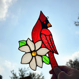 Lcensp 2 Packs Stained Glass Red Cardinal Memorial Gifts for Women, Stained Glass Window Hanging, Red Cardinal on Branch Ornament Suncatcher, Handmade Bird Decor Gift for Mom, Bird Lover