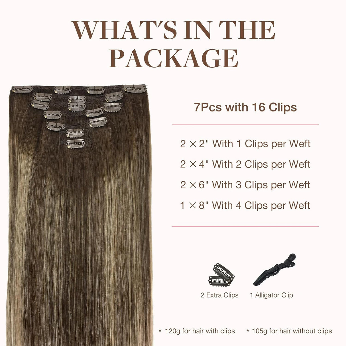 GOO GOO Clip in Hair Extensions Real Human Hair, Remy Human Hair Extensions Clip ins for Women, Natural Human Hair, 18inch 120g 7Pcs, 4/26/4 Balayage Chocolate Brown to Honey Blonde