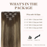 GOO GOO Clip in Hair Extensions Real Human Hair, Remy Human Hair Extensions Clip ins for Women, Natural Human Hair, 18inch 120g 7Pcs, 4/26/4 Balayage Chocolate Brown to Honey Blonde